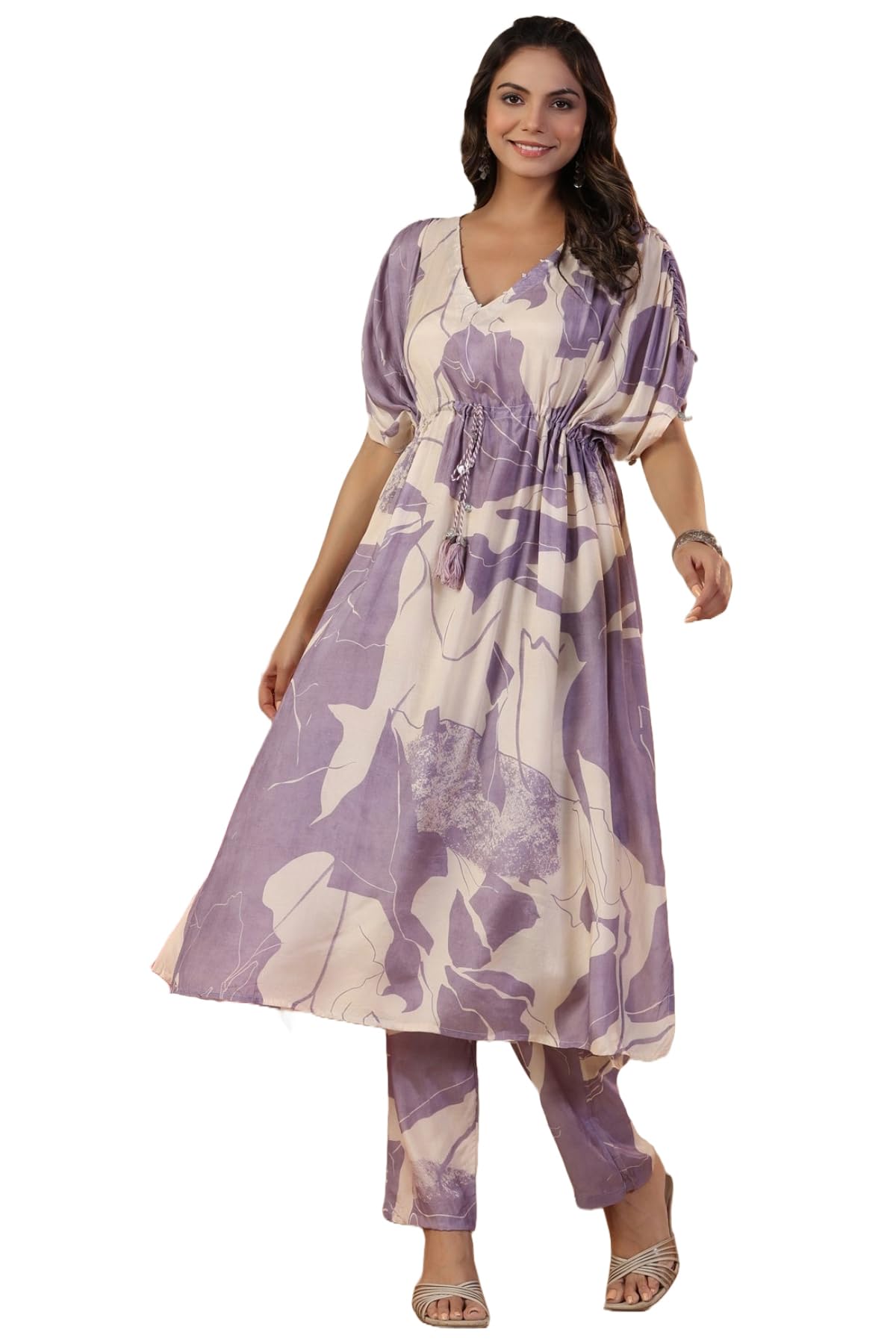 ANNI DESIGNER Womens Cotton Blend Straight Printed Kaftan Co-ord Set (HIMALI Purple_XXL_Purple_XX-Large)