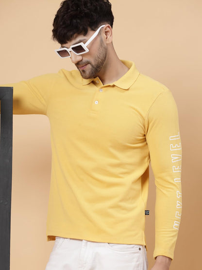 Rigo Full Sleeve Casual Wear Solid Polo T-Shirts for Men | Slim Fit Collar T-Shirts for Men Yellow
