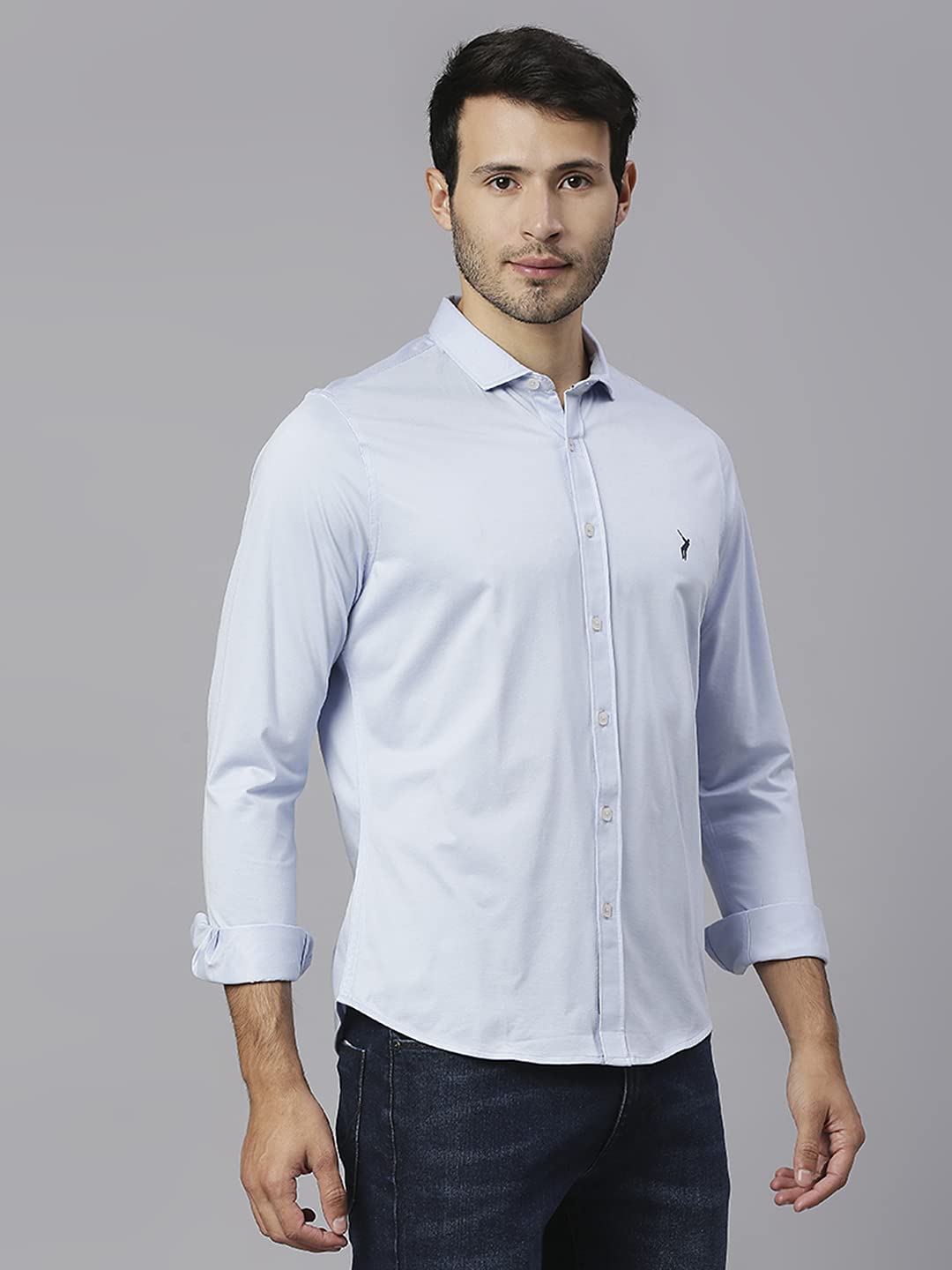 Thomas Scott Mens Solid Slim Fit Casual Shirt with Spread Collar and Full Sleeve Sky Blue
