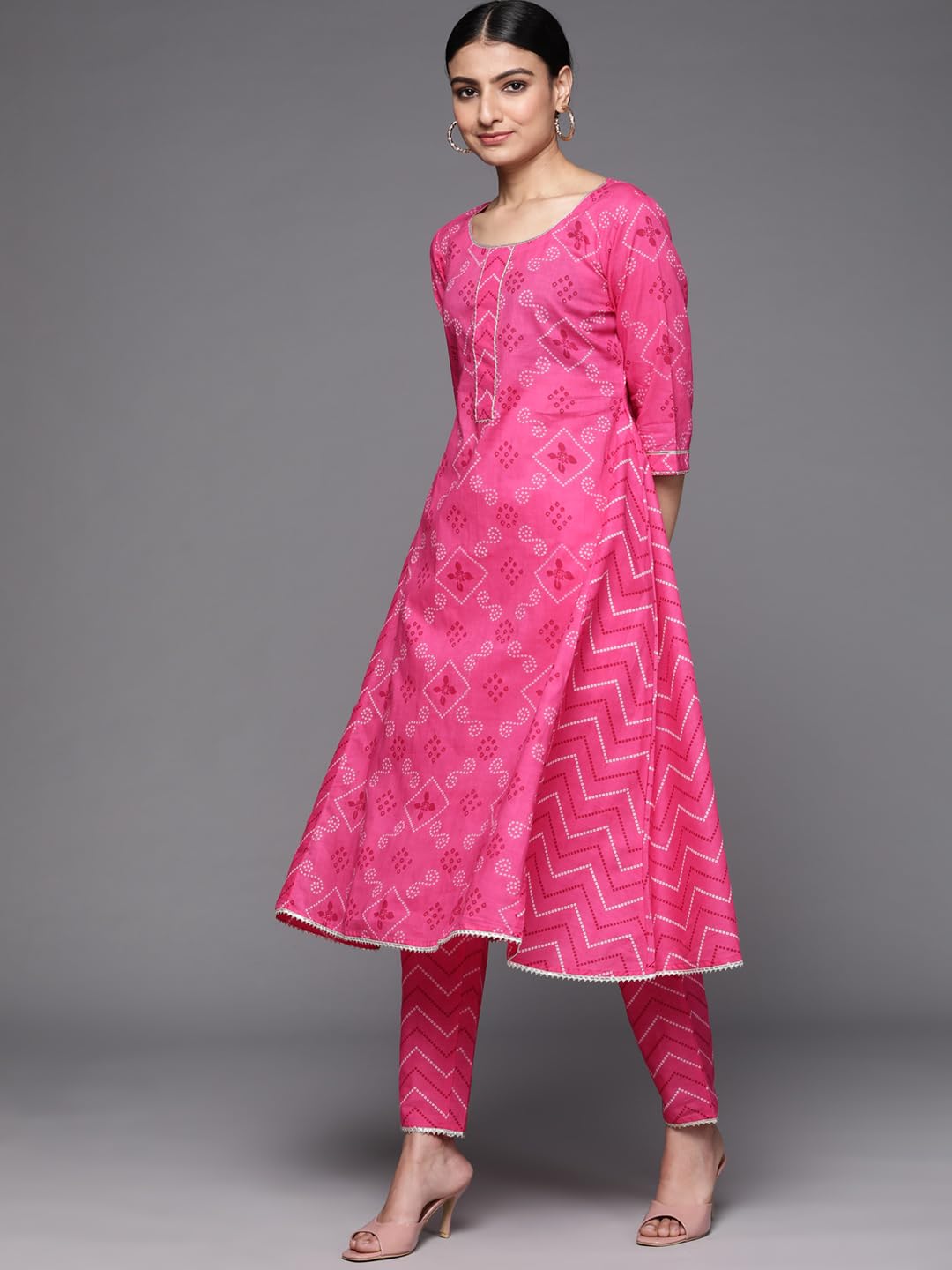 Libas Womens Printed Cotton A-Line Kurta With Trousers And Dupatta
