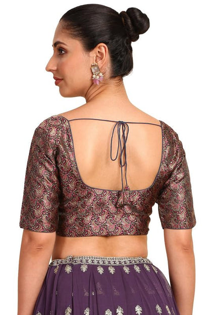 Soch Womens Grey Paisley Woven Design Silk Blend Padded Blouse