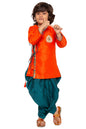 Vastramay Boys Orange Silk Blend Kurta Dhoti Set For Janmashtami - Krishna Festival Ethnic Wear
