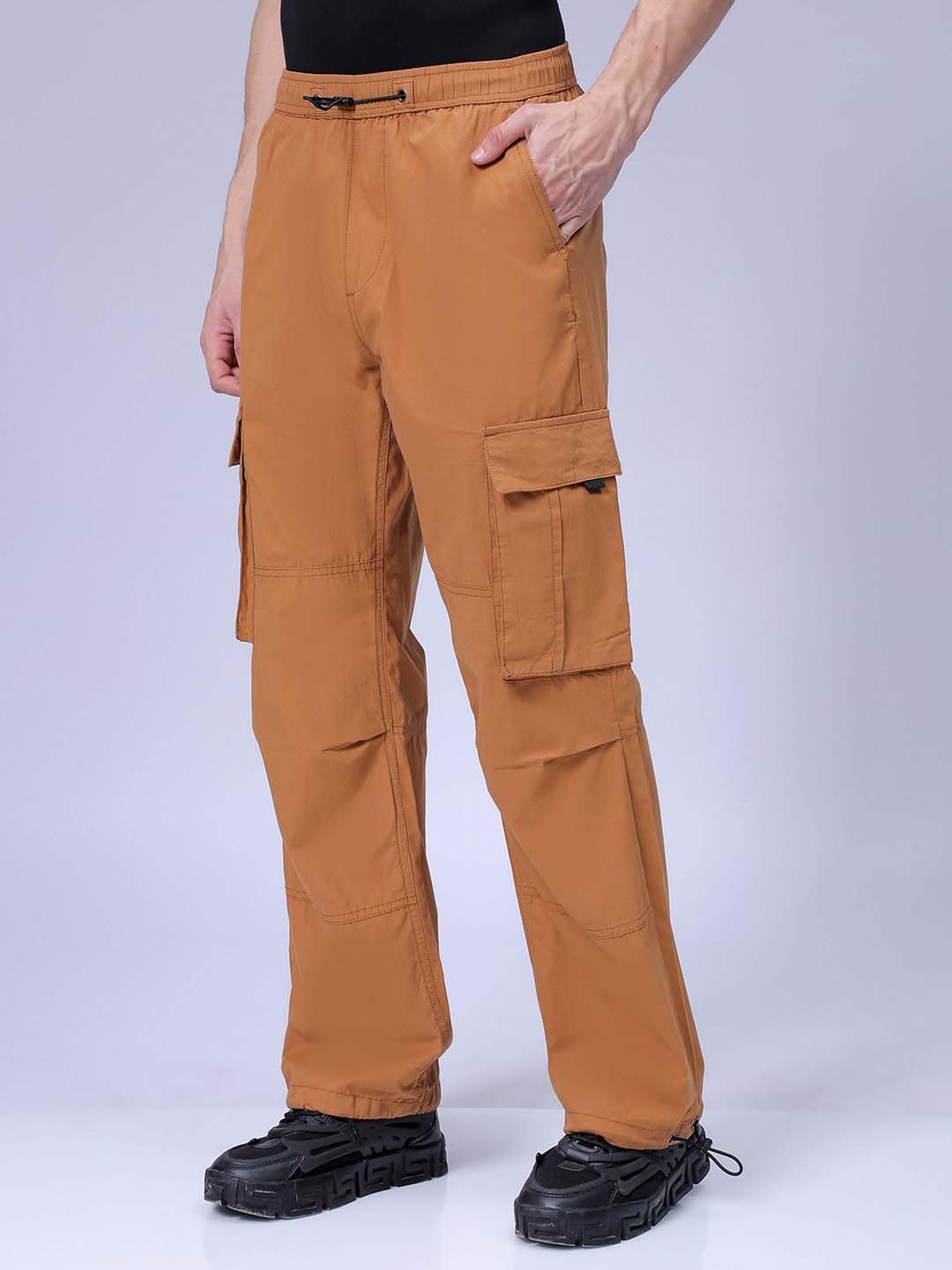 The Indian Garage Co Men Relaxed Fit Solid Mid-Rise Elasticated Cargos Dark Mustard