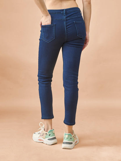 Lyra Women High-Waist Ankle-Length Tapered Jeans Dark Blue
