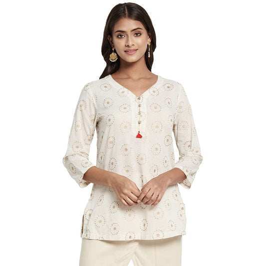 Fabindia Women Cotton Hand Block Print Kurta Short Natural