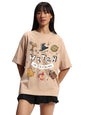 Bewakoof Official Harry Potter Merchandise Womens Graphic Print Oversized Fit Half Sleeve Round Neck Cotton T-Shirt_629070_Brow