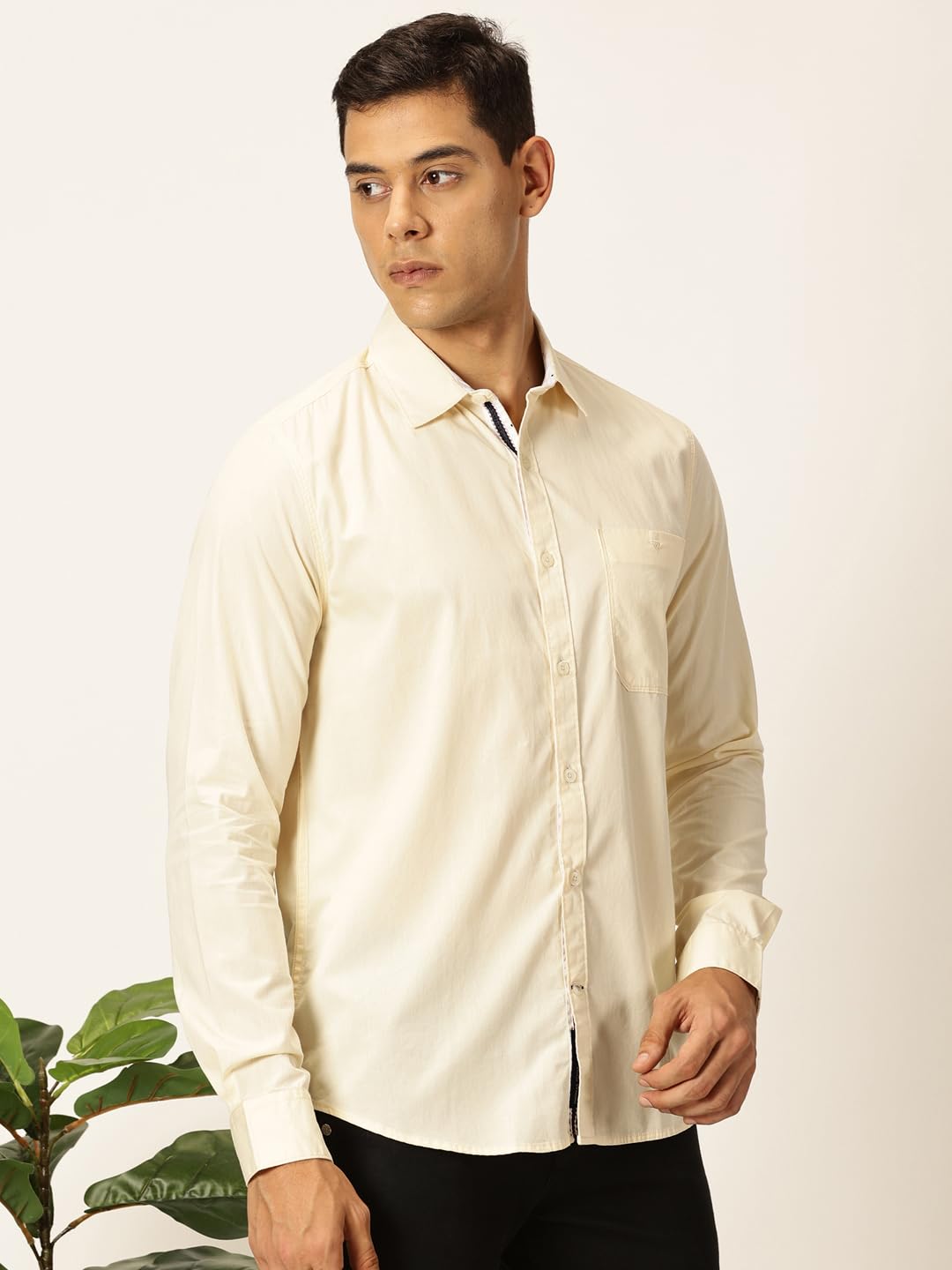 Thomas Scott 100% Cotton Long Sleeve Solid Regular Fit Casual Shirts for Mens Cream
