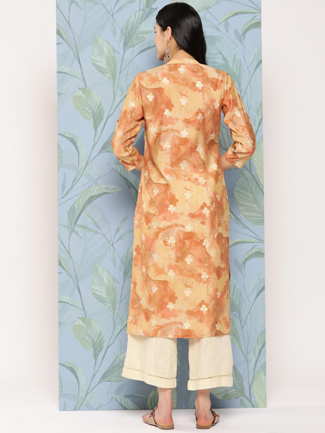 Libas WomenS Silk Printed Straight Kurta (26288_Brown