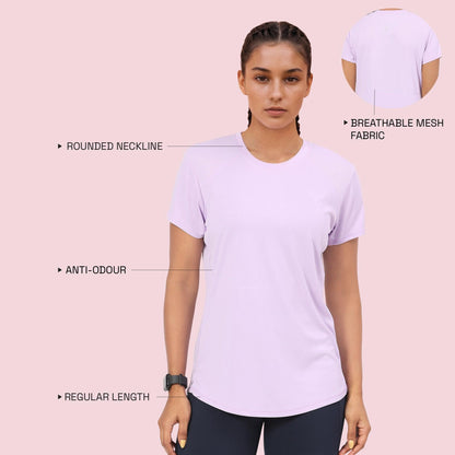 Enamor Womens Solid Relaxed Fit T-Shirt (A313_Orchid Bloom