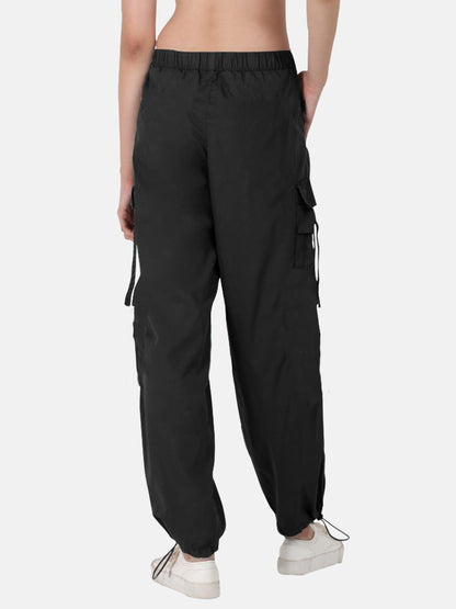 Noble Monk WomenS Plus Size Cargo Pants Flap Pocket Side High Elastic Waist Baggy Pants | Cargo Parachute Pants For Women Black