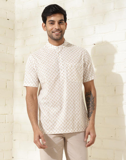 Fabindia MenS Printed Relaxed Fit Shirt (1036438White- White-Brown