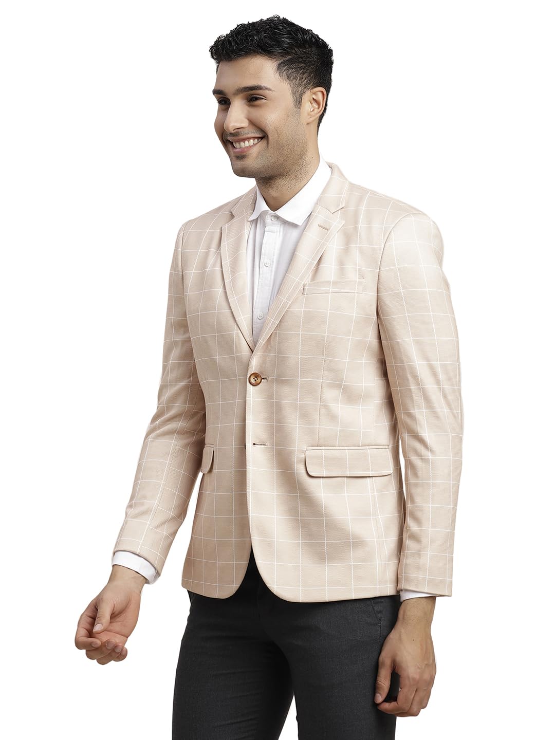 Turtle Men Knitted Checkered Beige Blazer