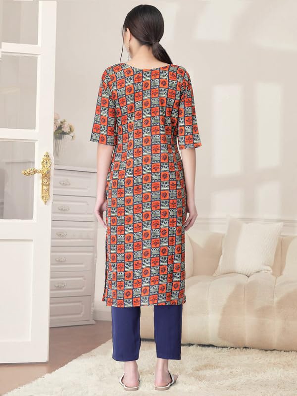 Pinkmint Kurta Set for Women Cotton Printed Straight Kurta with Pant (Pack of 1)