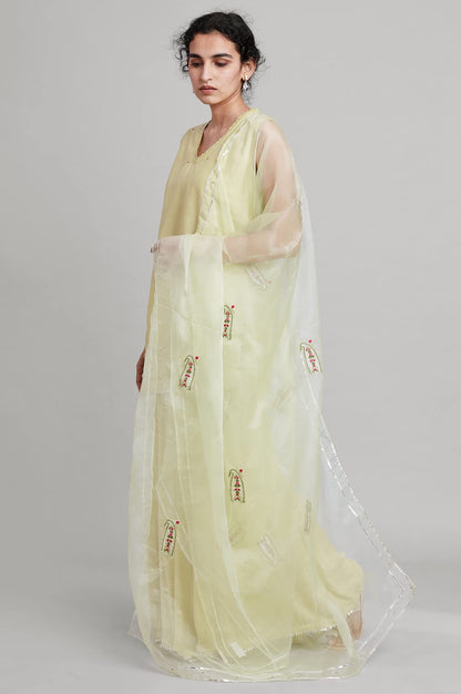 W for Woman Women's Cotton Blend Kurta, Sharara, Dupatta