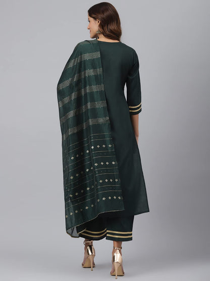 ANNI DESIGNER Women's Cotton Blend Straight Solid Kurta with Palazzo & Dupatta (Ruchir)