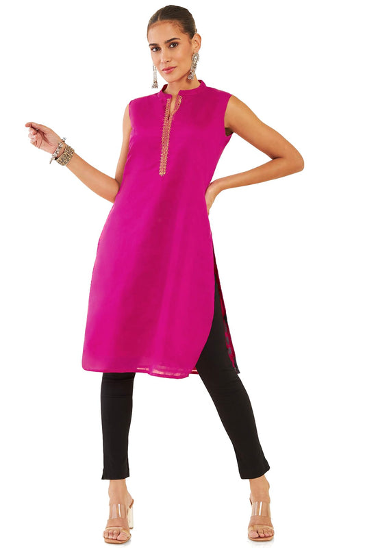 Soch Women's Chanderi Embroidered Regular Kurta