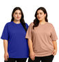 Juneberry 100% Pure Cotton Oversized Baggy Fit Drop Shoulder Solid Core Plus Size T-Shirt Combo For Women (Pack Of 2) (Po2_Jb_Ps