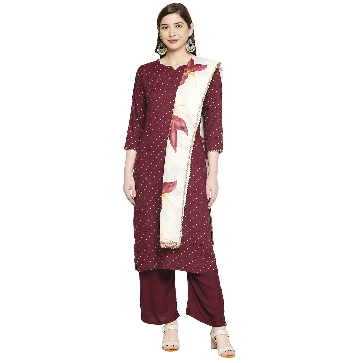 ANNI DESIGNER Womens Kurta with Pant & Dupatta (Rayon Purple_GSK Small)