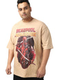 Bewakoof Official Marvel Merchandise Deadpool Mens Graphic Printed Oversized Fit Half Sleeve Round Neck Cotton Jersey Plus Size