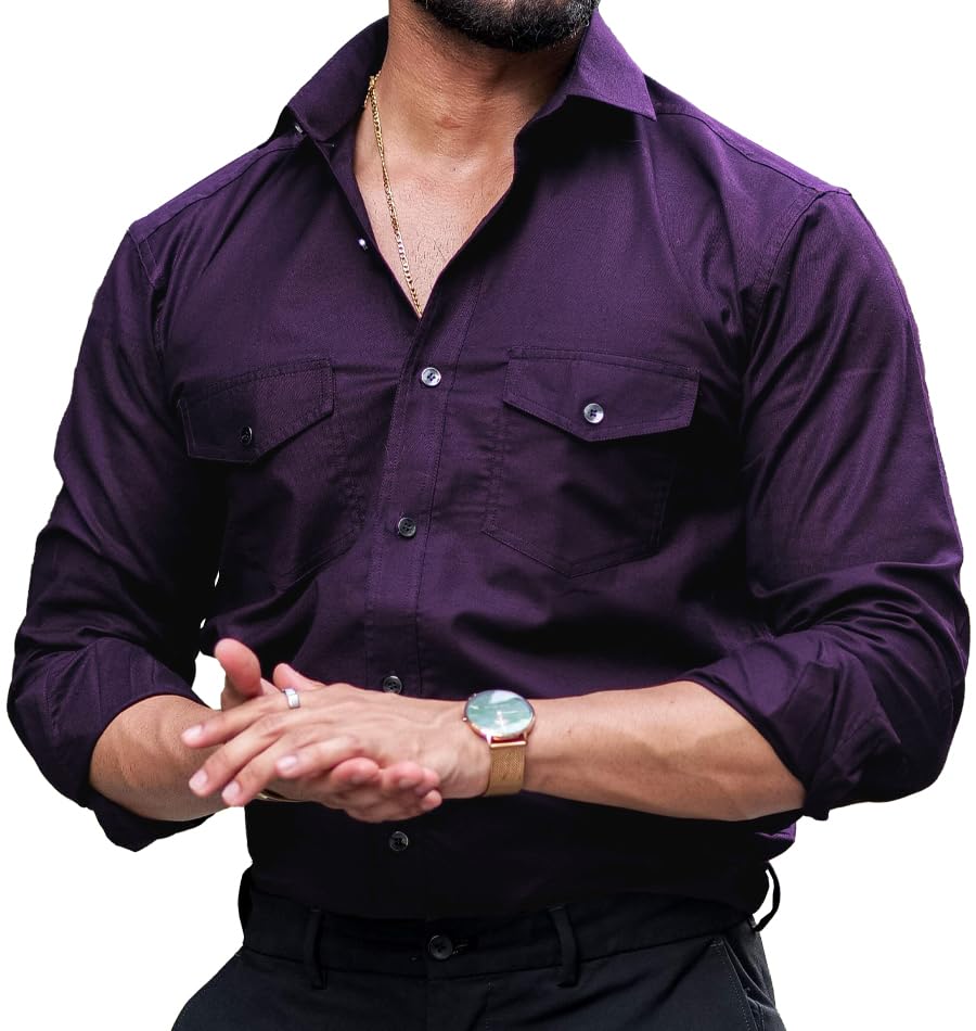 CB-COLEBROOK Mens Regular Fit Fancy Double Pocket Utility Casual Shirt for Men Full Sleeves Stylish Shirt - Cargo (Previously G