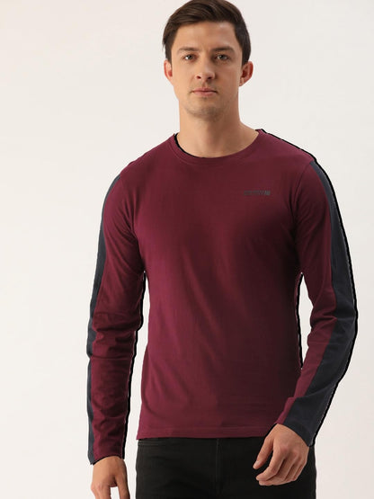 The Indian Garage Co Men Slim Fit Graphic Print Round Neck Tshirt Burgundy