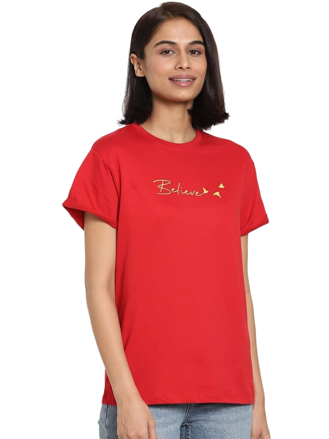 Bewakoof WomenS Typography 100% Cotton T-Shirt - Boyfriend Fit, Round Neck, Half Sleeves