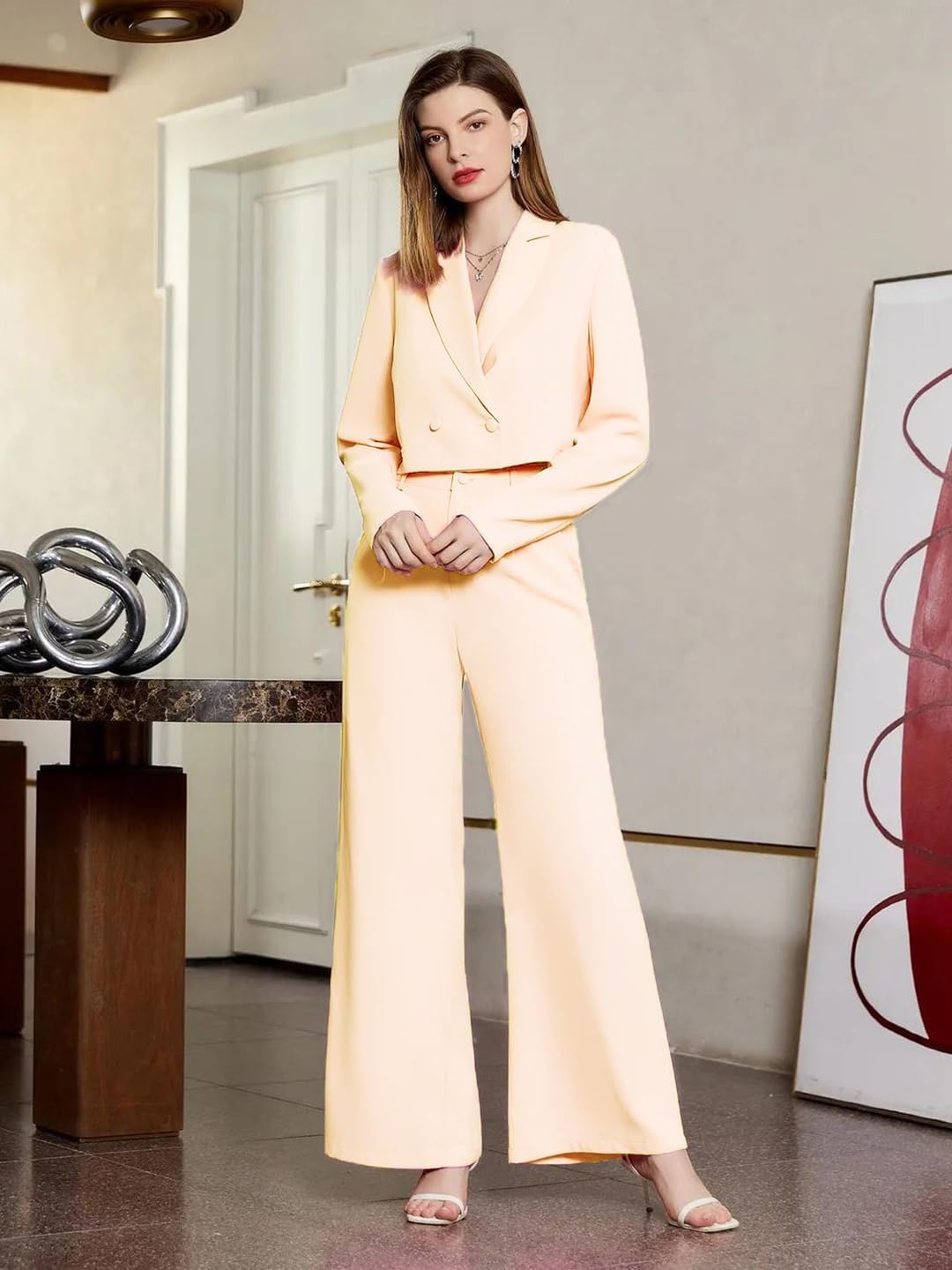 Kotty WomenS Solid Relaxed Fit Full Sleeve Co-Ord Blazer And Trouser Set.