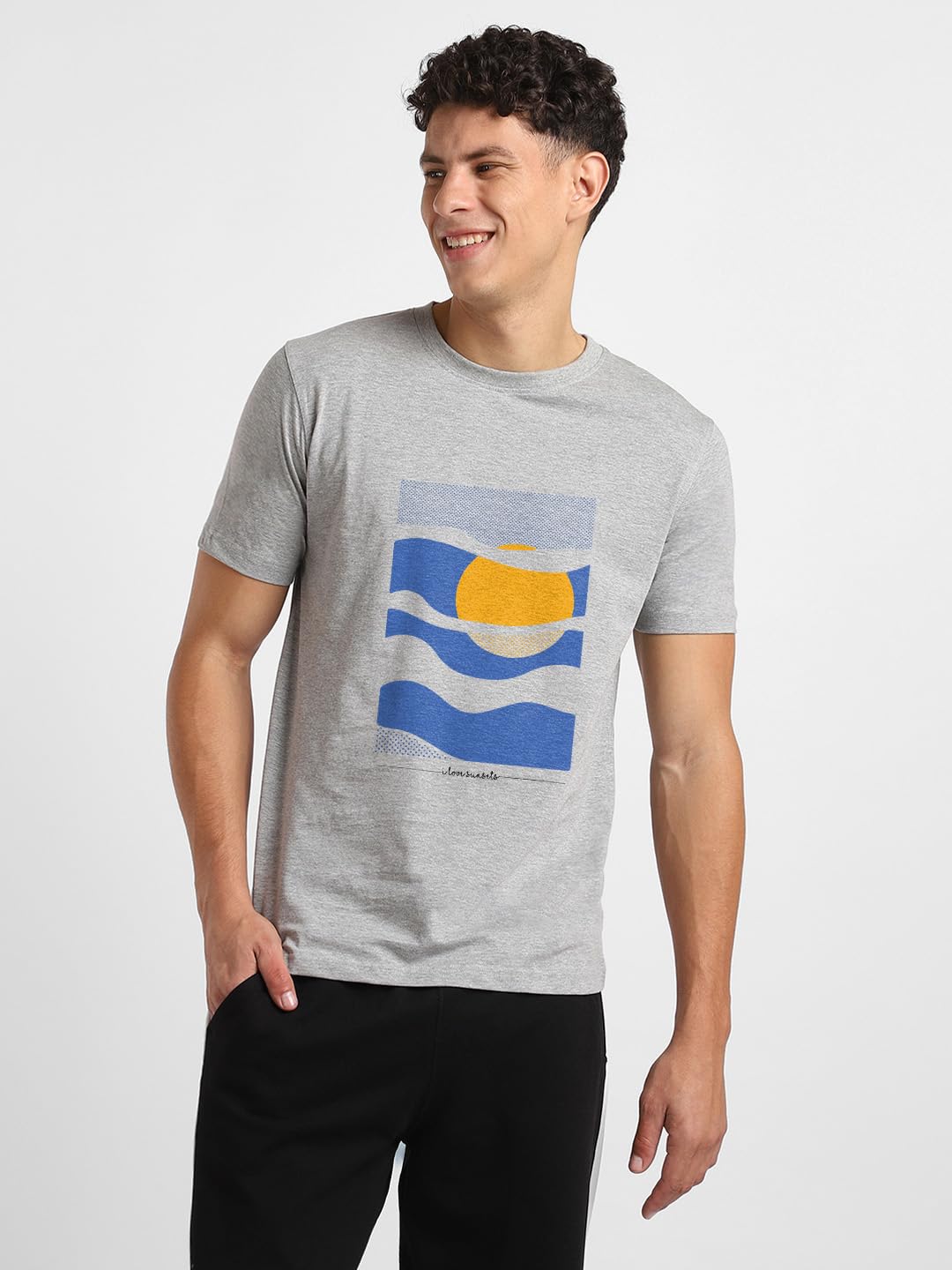 Nobero MenS Graphic Print Regular Fit T-Shirt (1M-Twts-C0696_Grey Melange
