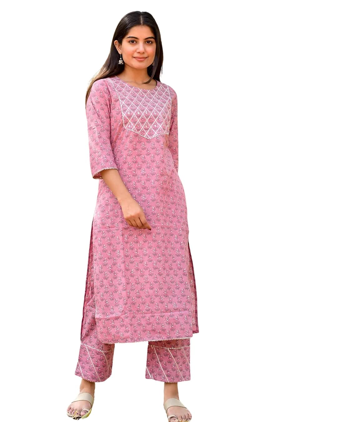 GoSriKi Women's Cotton Blend Stright Kurta with Pant