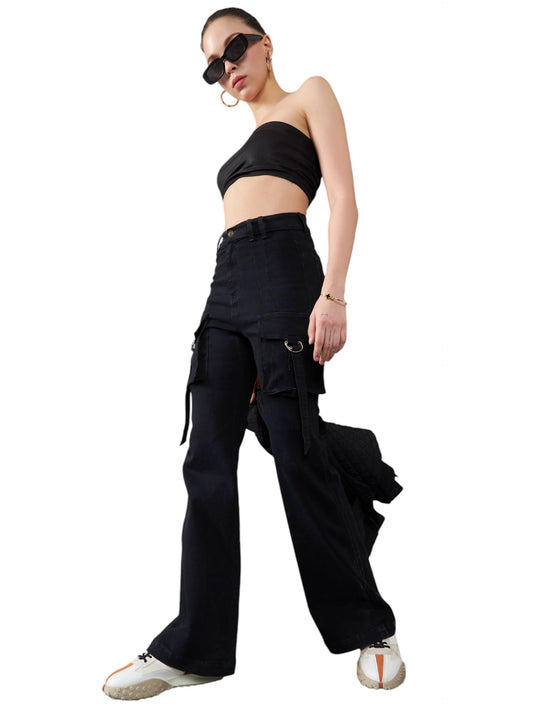 Dolce Crudo WomenS Boot Cut High/Mid Rise Regular/Cropped Stretchable Denim (Plus Size) Jeans (Doss24Den79-18-342-26, Shadow Bla