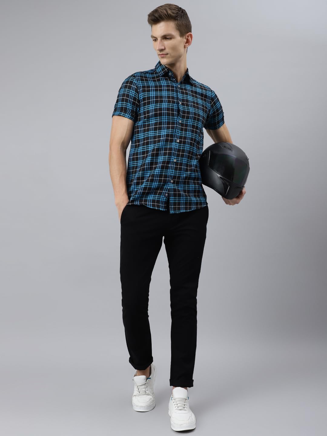 Thomas Scott Short Sleeve Checkered Slim Fit Shirts for Mens