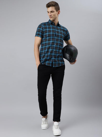 Thomas Scott Short Sleeve Checkered Slim Fit Shirts for Mens