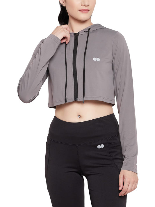 Clovia Womens Comfort Fit Activewear Sports Crop Hoodie (AT0162P05_Grey_XXL)