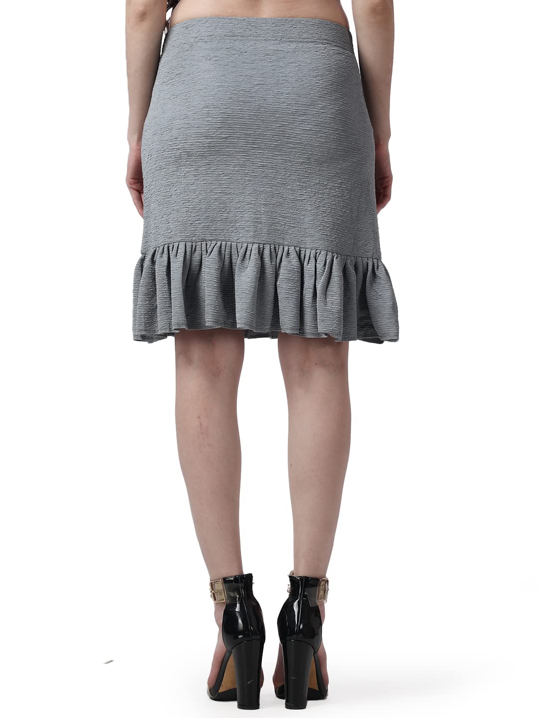 POPWINGS Casual Self-Design Frill with Front Bangle Short Skirts for Women || Above Knee-Length Stylish Western Women Skirt for