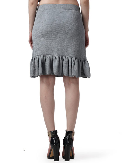 POPWINGS Casual Self-Design Frill with Front Bangle Short Skirts for Women || Above Knee-Length Stylish Western Women Skirt for