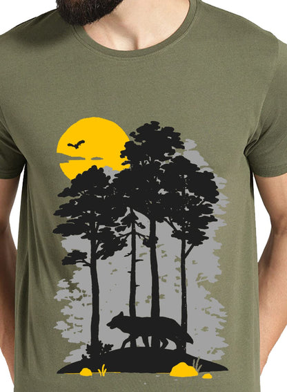 ADRO Mens Sun Printed Cotton T-Shirt (RN22-1-SUN-OL_Olive)