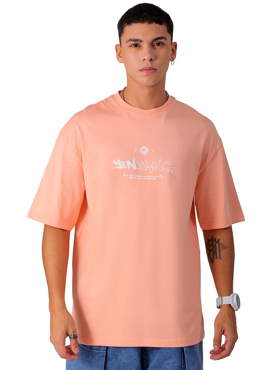 The Indian Garage Co Men Boxy Oversized Graphic Back Printed Round Neck Tshirt