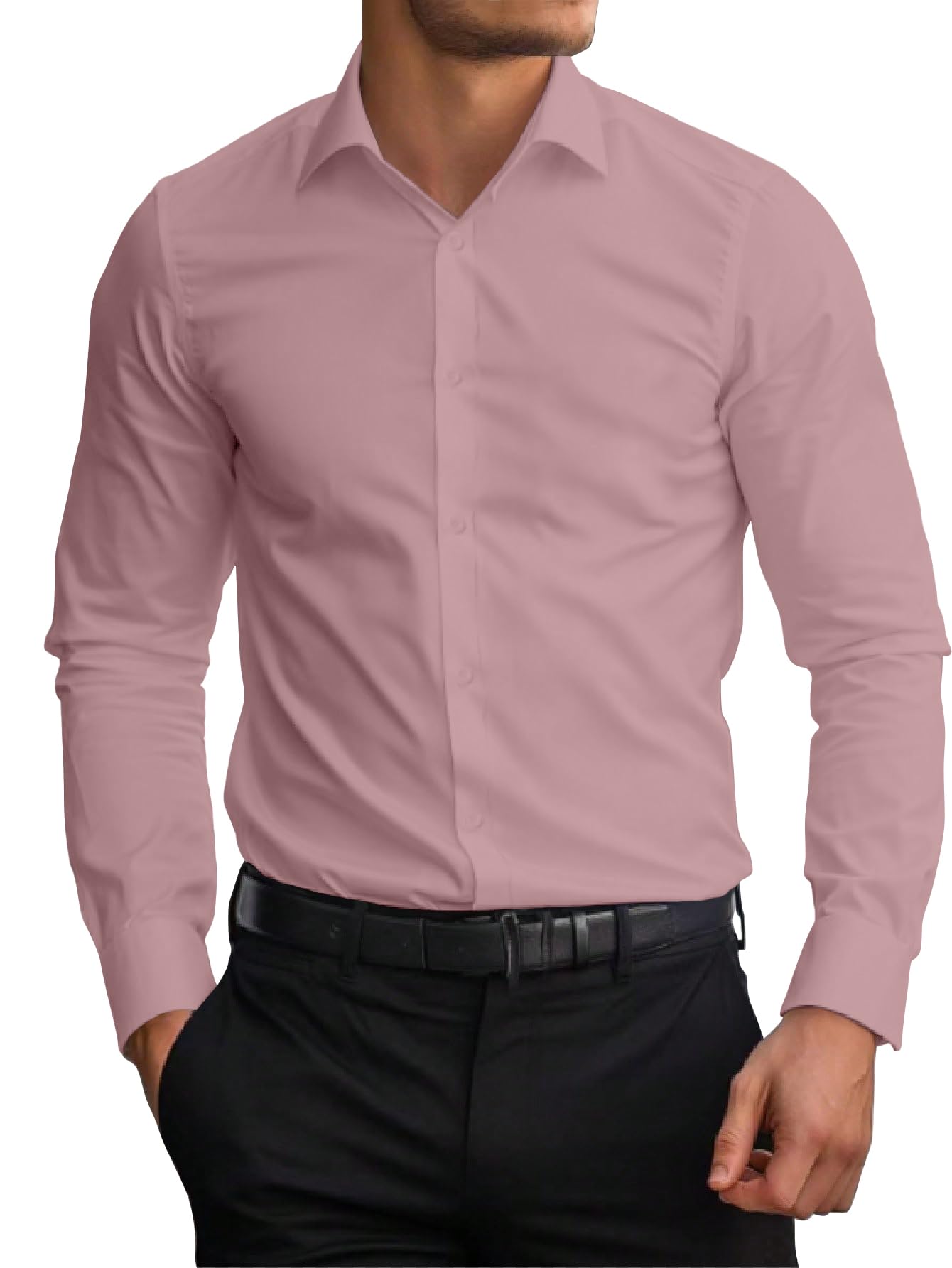 AVANOVA Mens Peach Long Sleeve, Slim Fit Button Down Dress Shirt for Men | Casual Office Wear | Formal Business Shirts | Stylis