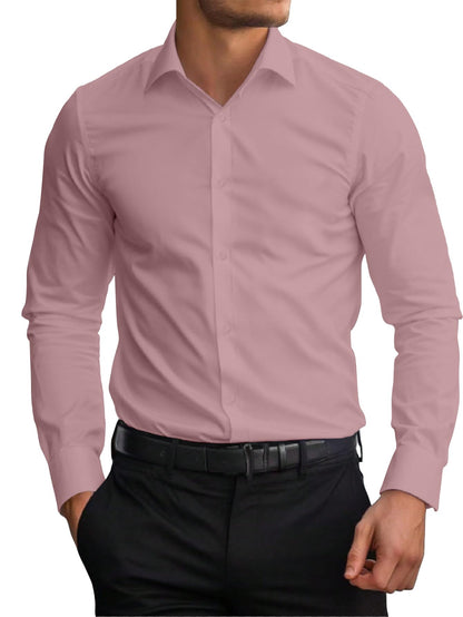 AVANOVA Mens Peach Long Sleeve, Slim Fit Button Down Dress Shirt for Men | Casual Office Wear | Formal Business Shirts | Stylis