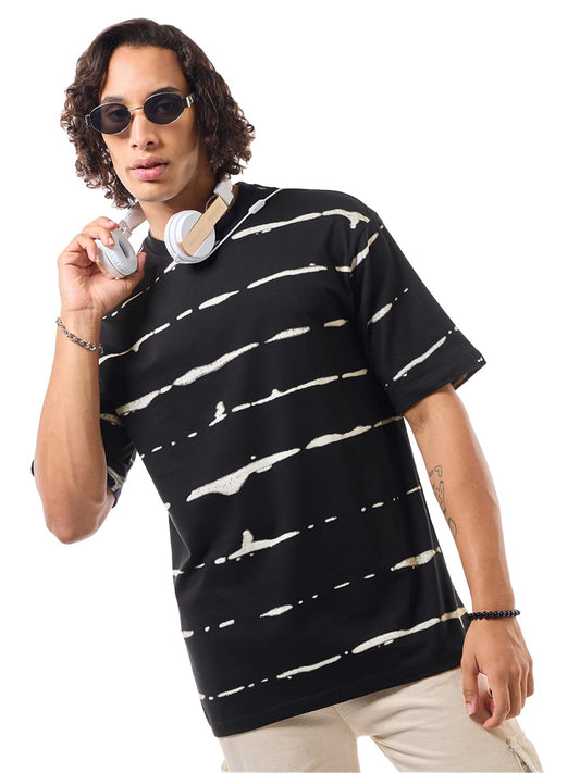 Bewakoof MenS All Over Printed Oversized Fit Half Sleeve Round Neck Cotton T-Shirt_627862_Black_2Xl
