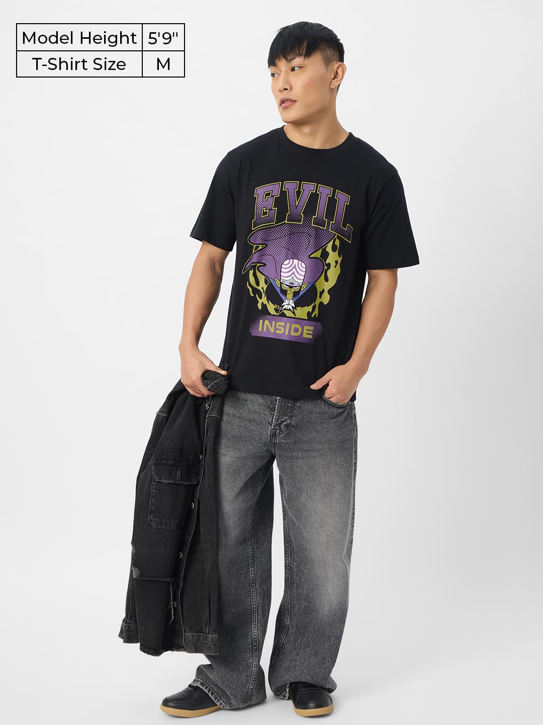 The Souled Store Official PPG: Evil Inside Men and Boys Short Sleeves Round Neck Regular Fit Cotton T-Shirts Black