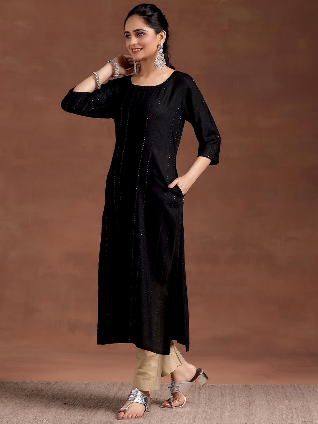 Libas WomenS Viscose Rayon Embellished Straight Kurta (29239O0R Black