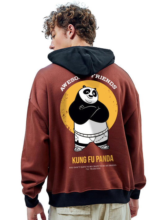 Bewakoof Official Kung Fu Panda Merchandise MenS Graphic Printed Oversized Hoodies_625419_Maroon_Xl