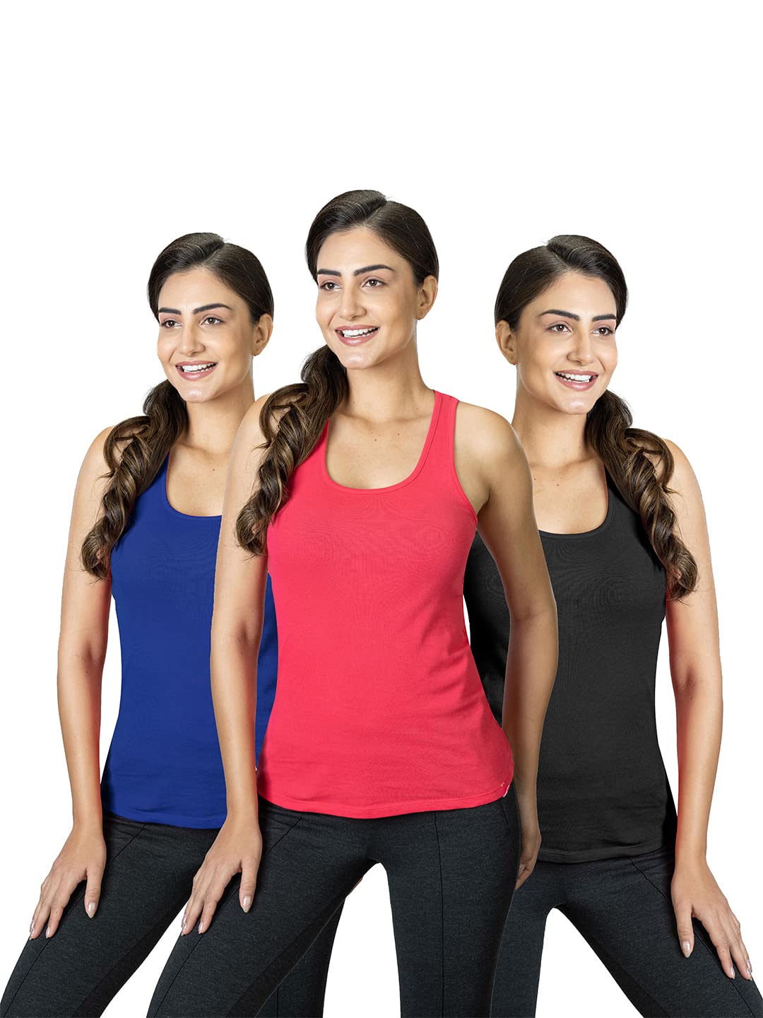 Lyra WomenS Stretchable Premium Cotton Racerback Tank Top (Pack Of 3)
