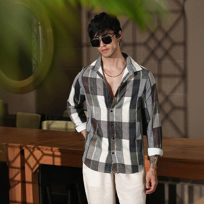 Campus Sutra MenS Multicolour Woven-Block Oversized Shirt For Casual Wear | Spread Collar | Long Sleeve | Button Closure | Over