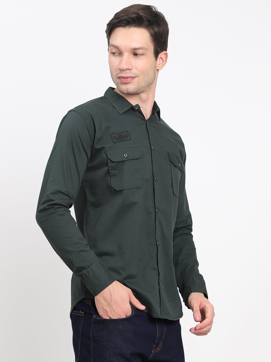 Shasmi Mens Double Pocket Cotton Shirt | Formal | Office Wear | Plain | Full Sleeve - Slim Fit Shirt for Men | Shirt for Men |