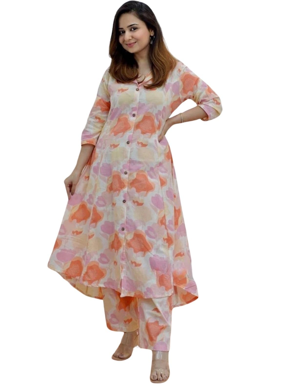 Greciilooks Rayon Standard Length Formal Travel Floral Printed Ethnic Co-Ord Kurta Set For Women (Available In 2Xl And 3Xl) (Gl-