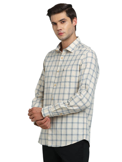 Turtle Men 100% Cotton Slim Fit Beige Casual Shirt