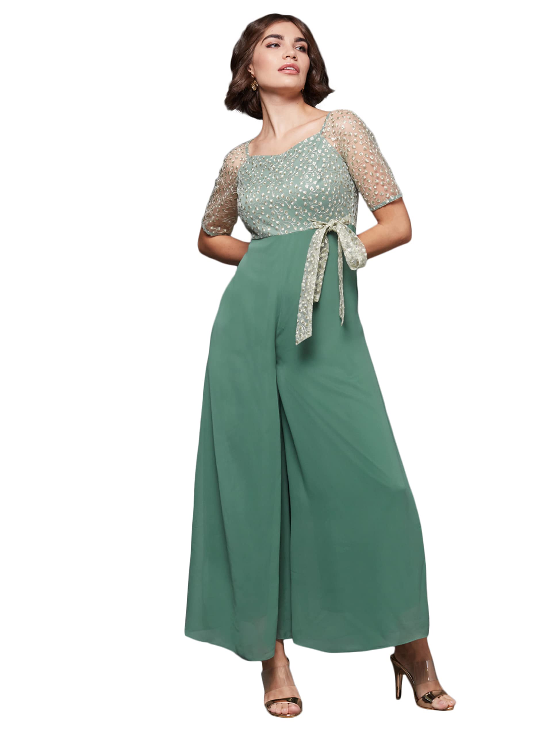 Miss Chase Womens Square Neck Raglan sleeve Regular Jumpsuit (MCAW25D91-93-159-06, Light Green, XL)