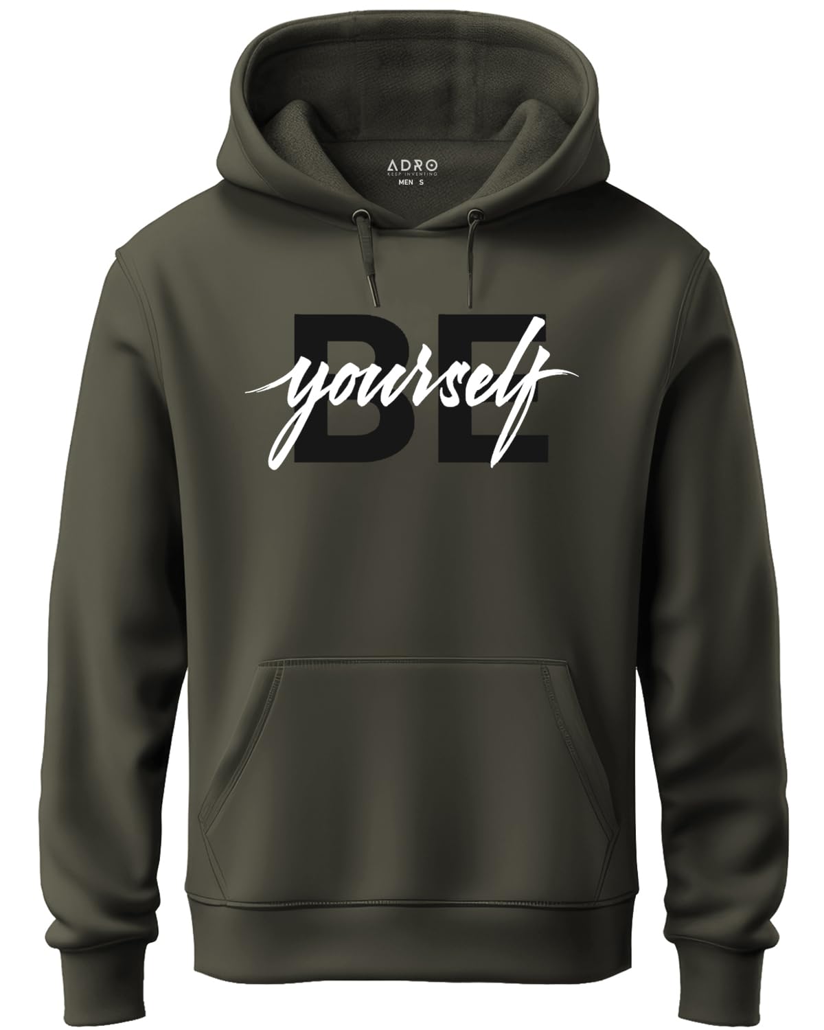ADRO Men's Cotton Neck Hooded Sweatshirt (H21-M-BYO-OL_Olive_XL)
